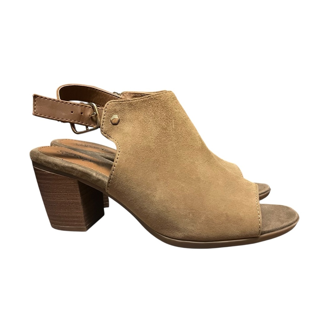 SOFFT Women’s Tan Suede Leather Slingback Peep Toe Heels Size 9